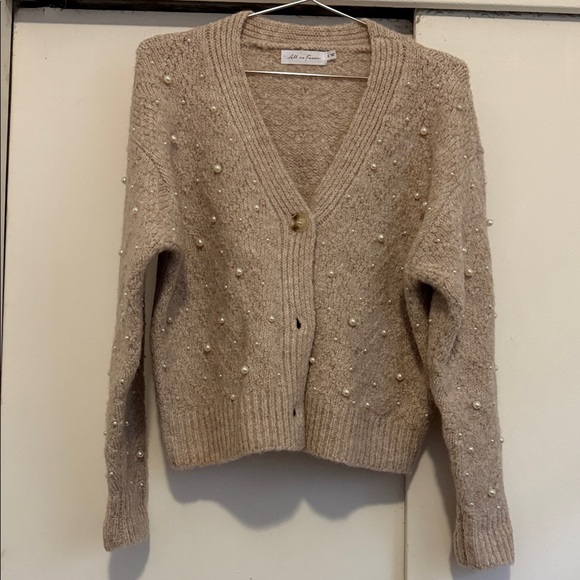& Other Stories Tan Cardigan with Pearl Details - Picture 1 of 3